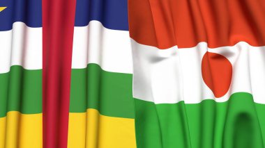 Orta Afrika Cumhuriyeti bayrakları ve gerçekçi kumaş dokusuna sahip NIGER