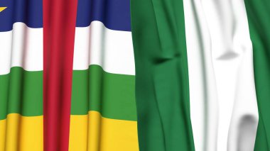 Orta Afrika Cumhuriyeti ve gerçekçi kumaş dokusuna sahip NIGERIA bayrakları