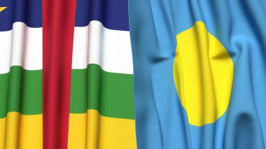 Orta Afrika Cumhuriyeti ve gerçekçi kumaşlı PALAU bayrakları