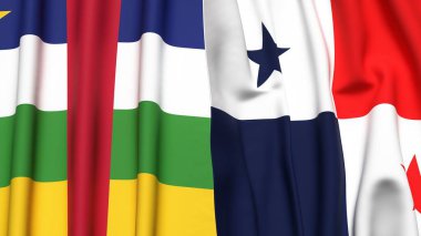 Orta Afrika Cumhuriyeti ve Panama 'nın gerçekçi kumaşlı bayrakları
