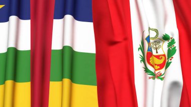 Orta Afrika Cumhuriyeti ve Peru 'nun gerçekçi kumaşlı bayrakları