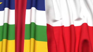 Gerçek kumaş dokusuna sahip Orta Afrika Cumhuriyeti ve POLAND bayrakları