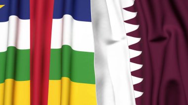 Orta Afrika Cumhuriyeti ve Katar 'ın gerçekçi kumaşlı bayrakları