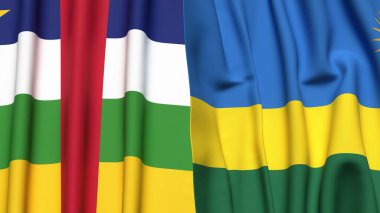 Orta Afrika Cumhuriyeti ve Rwanda 'nın gerçekçi kumaşlı bayrakları