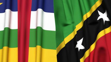 Orta Afrika Cumhuriyeti ve gerçekçi kumaşlı Aziz KITTS bayrakları
