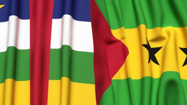 Orta Afrika Cumhuriyeti bayrakları ve gerçekçi kumaş dokusuna sahip SAO TOME