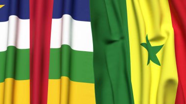 Orta Afrika Cumhuriyeti bayrakları ve gerçekçi kumaş dokusuna sahip SENEGAL