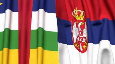 Orta Afrika Cumhuriyeti bayrakları ve gerçekçi kumaş dokusuna sahip SERBIA