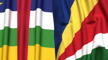 Orta Afrika Cumhuriyeti bayrakları ve gerçekçi kumaş dokusuna sahip SEYCHELLES