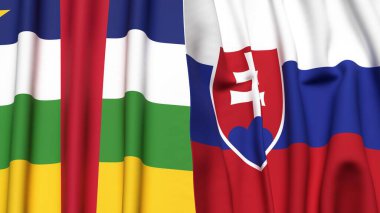 Orta Afrika Cumhuriyeti ve SLOVAKIA 'nın gerçekçi kumaş dokusuyla bayrakları