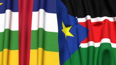 Orta Afrika Cumhuriyeti ve Güney Sudan 'ın gerçekçi kumaş dokusuna sahip bayrakları