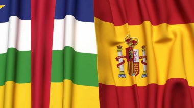 Orta Afrika Cumhuriyeti ve İspanya 'nın gerçekçi kumaş dokusuna sahip bayrakları