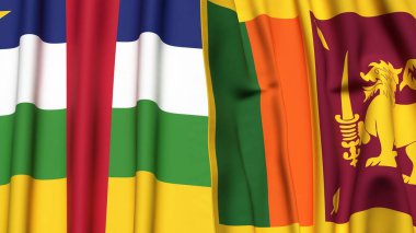 Orta Afrika Cumhuriyeti ve SRI LANKA 'nın gerçekçi kumaş dokusuna sahip bayrakları