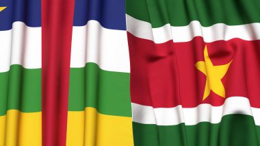 Orta Afrika Cumhuriyeti bayrakları ve gerçekçi kumaş dokusuna sahip SURINAME