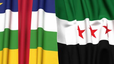 Orta Afrika Cumhuriyeti ve SyRIA bayrakları gerçekçi kumaş dokusuna sahip