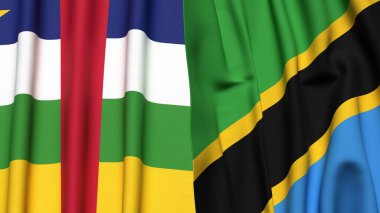 Orta Afrika Cumhuriyeti ve TANZANIA 'nın gerçekçi kumaş dokusuyla bayrakları
