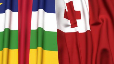 Orta Afrika Cumhuriyeti ve gerçekçi kumaşlı TONGA bayrakları