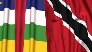 Orta Afrika Cumhuriyeti ve gerçekçi kumaş dokusuna sahip TRINIDAD bayrakları