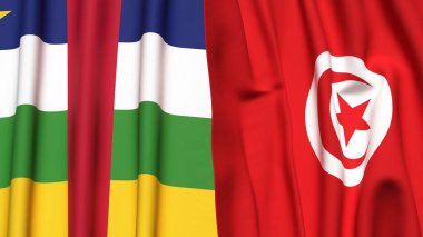 Orta Afrika Cumhuriyeti ve gerçekçi kumaş dokusuna sahip TUNISIA bayrakları