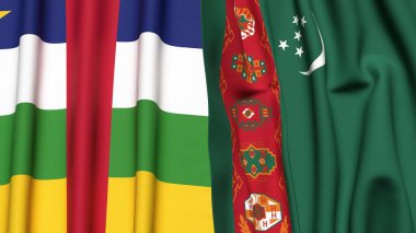 Orta Afrika Cumhuriyeti ve Türkmenistan 'ın gerçekçi kumaşlı bayrakları