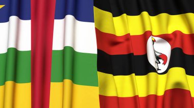 Orta Afrika Cumhuriyeti ve UGANDA 'nın gerçekçi kumaş dokusuyla bayrakları