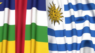 Orta Afrika Cumhuriyeti ve Uruguay 'ın gerçekçi kumaşlı bayrakları