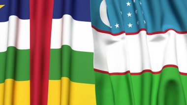 Orta Afrika Cumhuriyeti ve UZBEKISTAN bayrakları gerçekçi kumaş dokusuna sahip