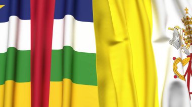 Orta Afrika Cumhuriyeti bayrakları ve gerçekçi kumaş dokusuna sahip VATICAN