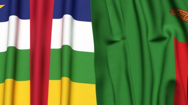 Orta Afrika Cumhuriyeti ve ZAMBIA 'nın gerçekçi kumaşlı bayrakları