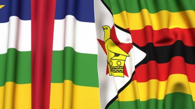 Orta Afrika Cumhuriyeti ve ZIMBABWE bayrakları gerçekçi kumaş dokusuyla