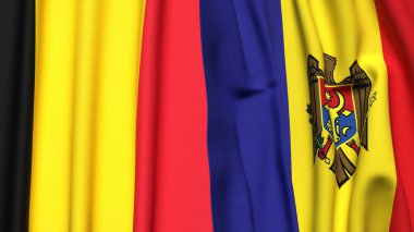 Chad ve MOLDOVA 'nın gerçekçi kumaş dokusuna sahip bayrakları