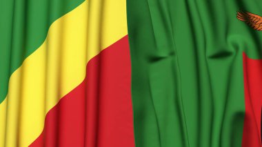 Kongo R ve ZAMBIA bayrakları gerçekçi kumaş dokusuna sahip