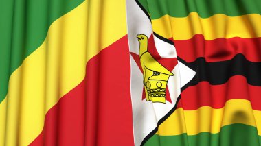 CONGO R ve ZIMBABWE bayrakları gerçekçi kumaş dokusuyla