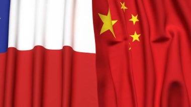 Şili ve Çin bayrakları gerçekçi kumaş dokusuna sahiptir.