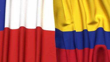 Şili ve KOLOMBIA bayrakları gerçekçi kumaş dokusuyla
