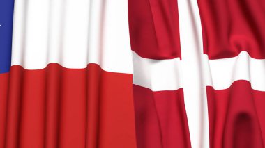 Şili ve DENMARK bayrakları gerçekçi kumaş dokusuyla