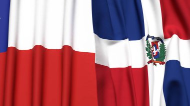 Şili ve DOMINICAN Cumhuriyetinin gerçekçi kumaş dokusuna sahip bayrakları