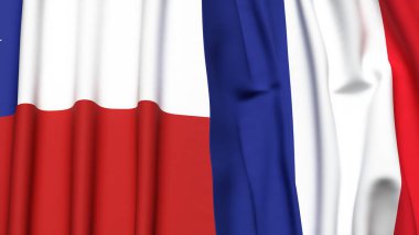 Şili ve FRANCE bayrakları gerçekçi kumaş dokusuyla