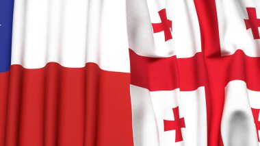 Şili ve Gürcistan bayrakları gerçekçi kumaş dokusuyla