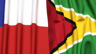 Şili ve GUYANA bayrakları gerçekçi kumaş dokusuyla