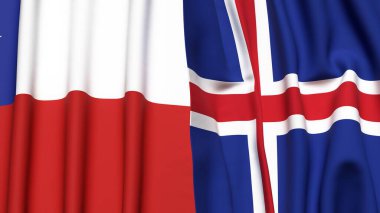 Şili ve İzlanda bayrakları gerçekçi kumaş dokusuyla