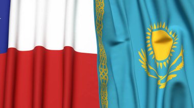 Şili ve KAZAKHSTAN bayrakları gerçekçi kumaş dokusuyla