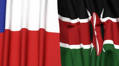 Şili ve KENYA bayrakları gerçekçi kumaş dokusuyla