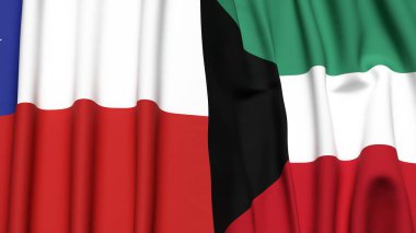 Şili ve KUWAIT bayrakları gerçekçi kumaş dokusuyla