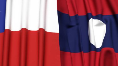 Şili ve LAOS bayrakları gerçekçi kumaş desenli