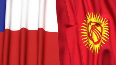 Şili ve KYRGYZSTAN bayrakları gerçekçi kumaş dokusuyla