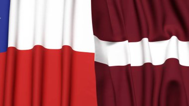Şili ve LATVIA bayrakları gerçekçi kumaş dokusuyla