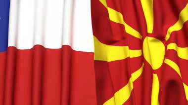 Şili ve MACEDONYA bayrakları gerçekçi kumaş dokusuna sahip