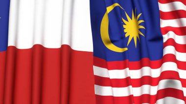 Şili ve Malezya bayrakları gerçekçi kumaş dokusuyla