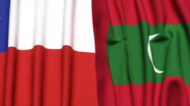 Şili ve Maldivler bayrakları gerçekçi kumaş dokusuna sahipler.